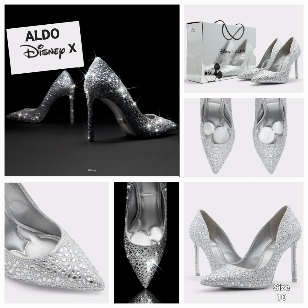 Disney X Aldo Mickey and Minnie Stiletto Pump Heels Silver Size 10 NIB